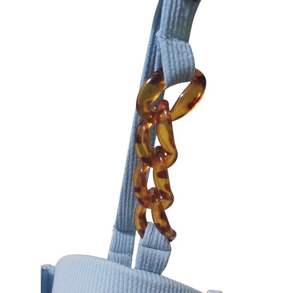 NWT Commense Light Blue Ribbed Cutout One-Piece~Swimsuit~Chain Straps~Tie Waist - Picture 6 of 7